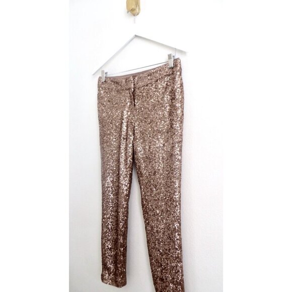 Ann Taylor Sequin Dress Pants  Copper Gold SZ 0 - Picture 7 of 11